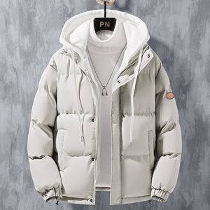 Galuxia Fashion Hooded Jacket Men Winter Windproof Thickened Fake Two-piece Coat Solid Leisure Sports Cotton Jacket