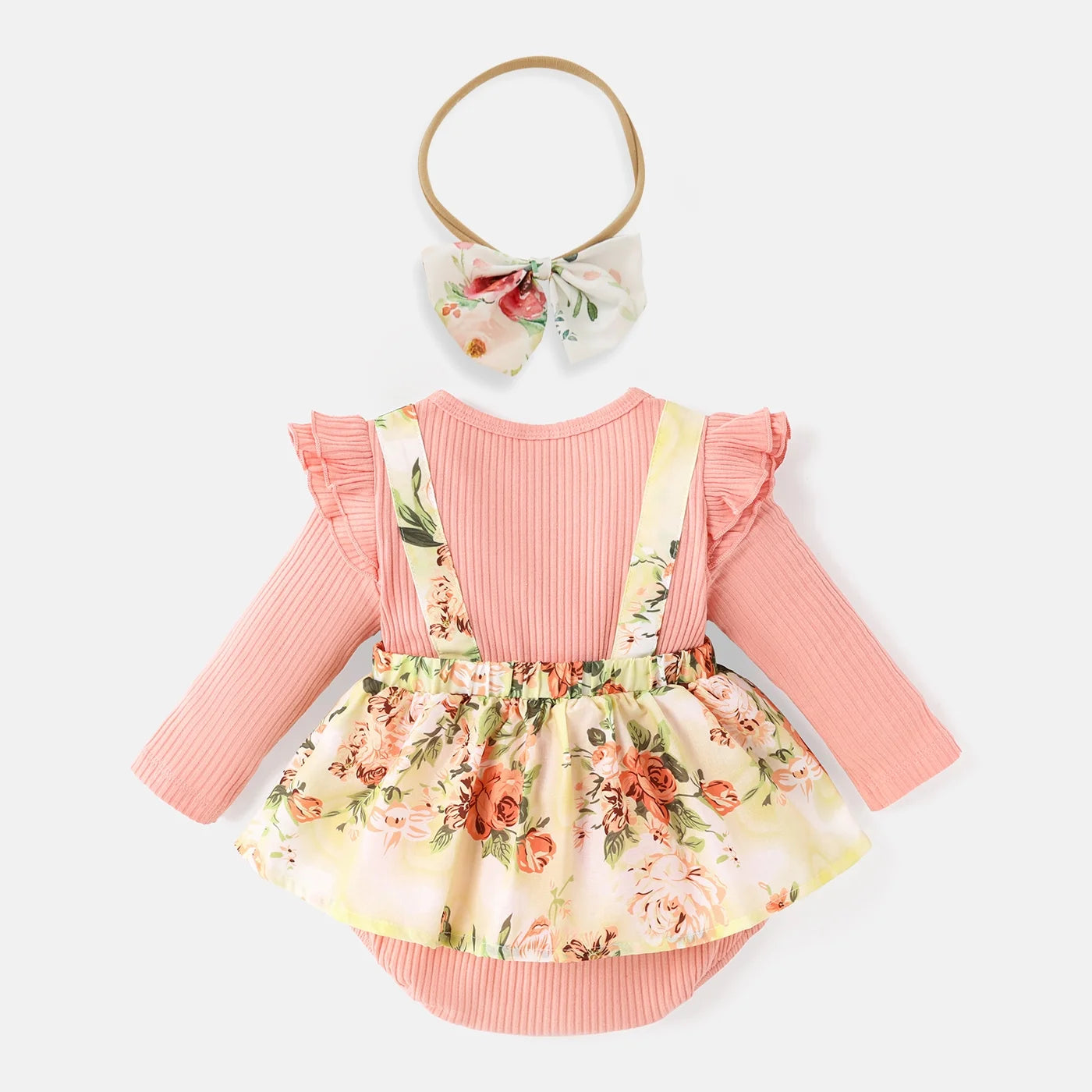 Ribbed Floral Baby Romper Dress Long Sleeve,Long Sleeve Bodysuits Infant Jumpsuit Clothes,0-18Month