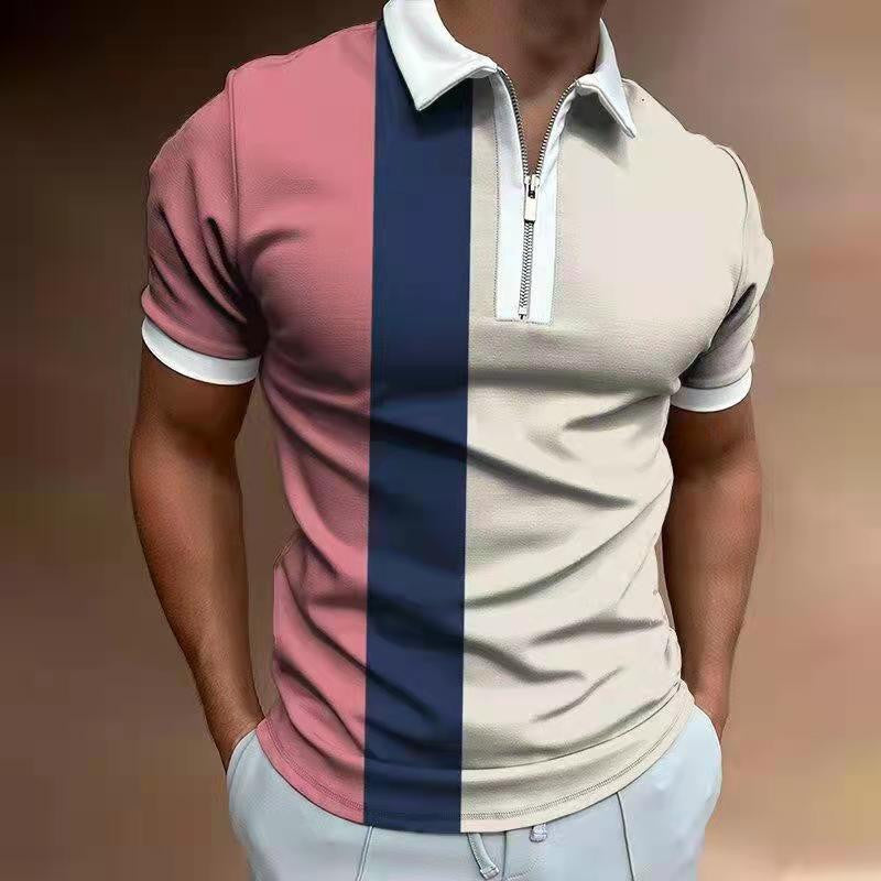 Galuxia Men's POLO Shirt Striped Printed Short Sleeve T-Shirt Lapel Shirt