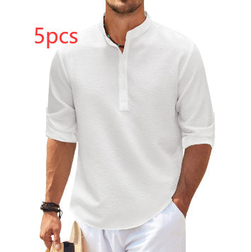 Galuxia Men's Casual Shirt  Long Sleeve Stand Collar Solid Color Shirt Mens Clothing