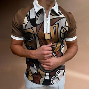 Galuxia Men's POLO Shirt Striped Printed Short Sleeve T-Shirt Lapel Shirt