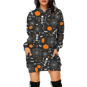 Galuxia Halloween Print Long Hoodie – Women’s Sweater with Pockets