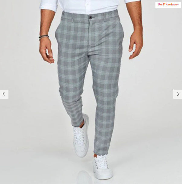 Galuxia Plaid Print Pants Men's Casual Trousers Loose And Thin