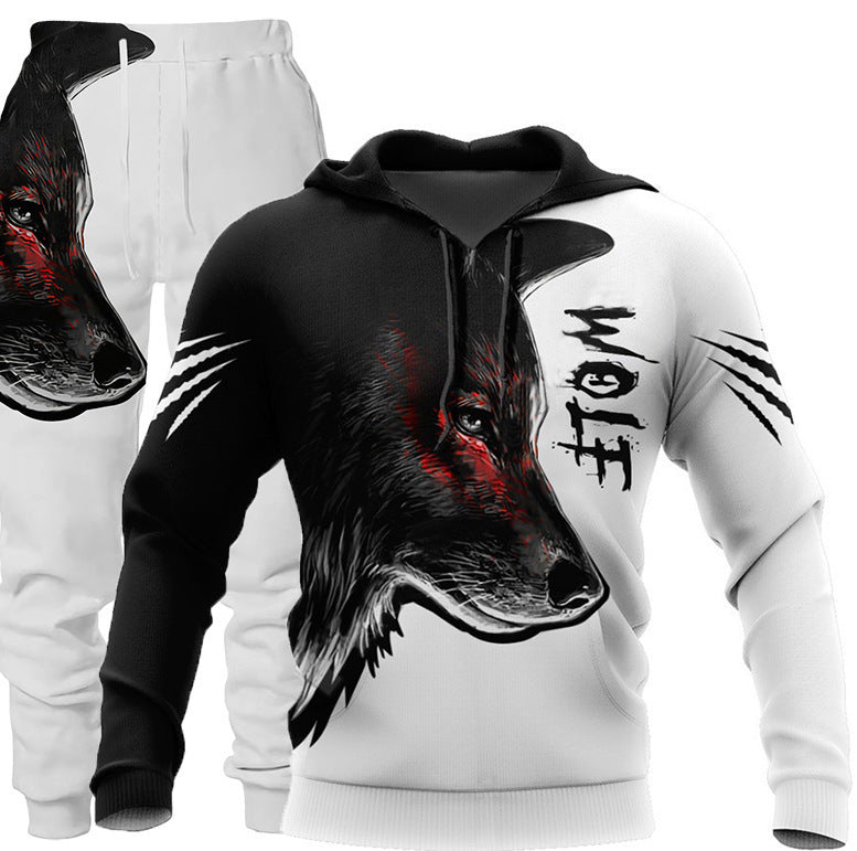 Galuxia 3D Wolf Print Tracksuit Men Sportswear Hooded Sweatsuit Two Piece Outdoors Running Fitness Mens Clothing Jogging Set