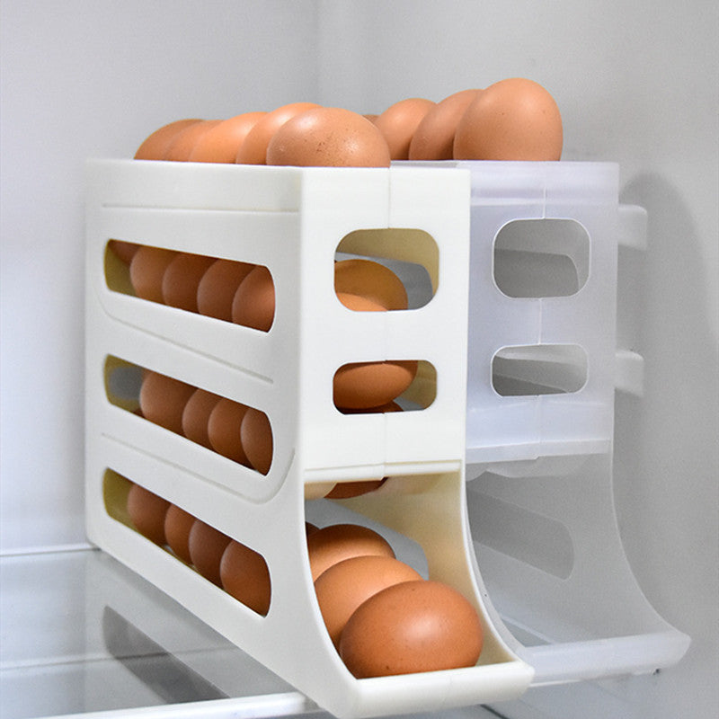Galuxia Refrigerator 4-Layer Automatic Egg Roller Sliding Egg Tray Refrigerator Side Door Large Capacity Holder Egg Storage Box Kitchen Gadgets