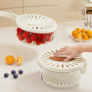 Galuxia Fruit Drain Basket With Lid Vegetable Washing Bowl Foldable Handle Cleaning Colander Plastic Refrigerator Crisper Kitchen Box Kitchen Gadgets