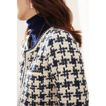 Galuxia Houndstooth Small Fragrance Jacket – Casual Women’s Round Neck Straight Jacket