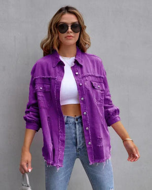 Galuxia Women’s Ripped Shirt Jacket – Casual Spring & Autumn Top
