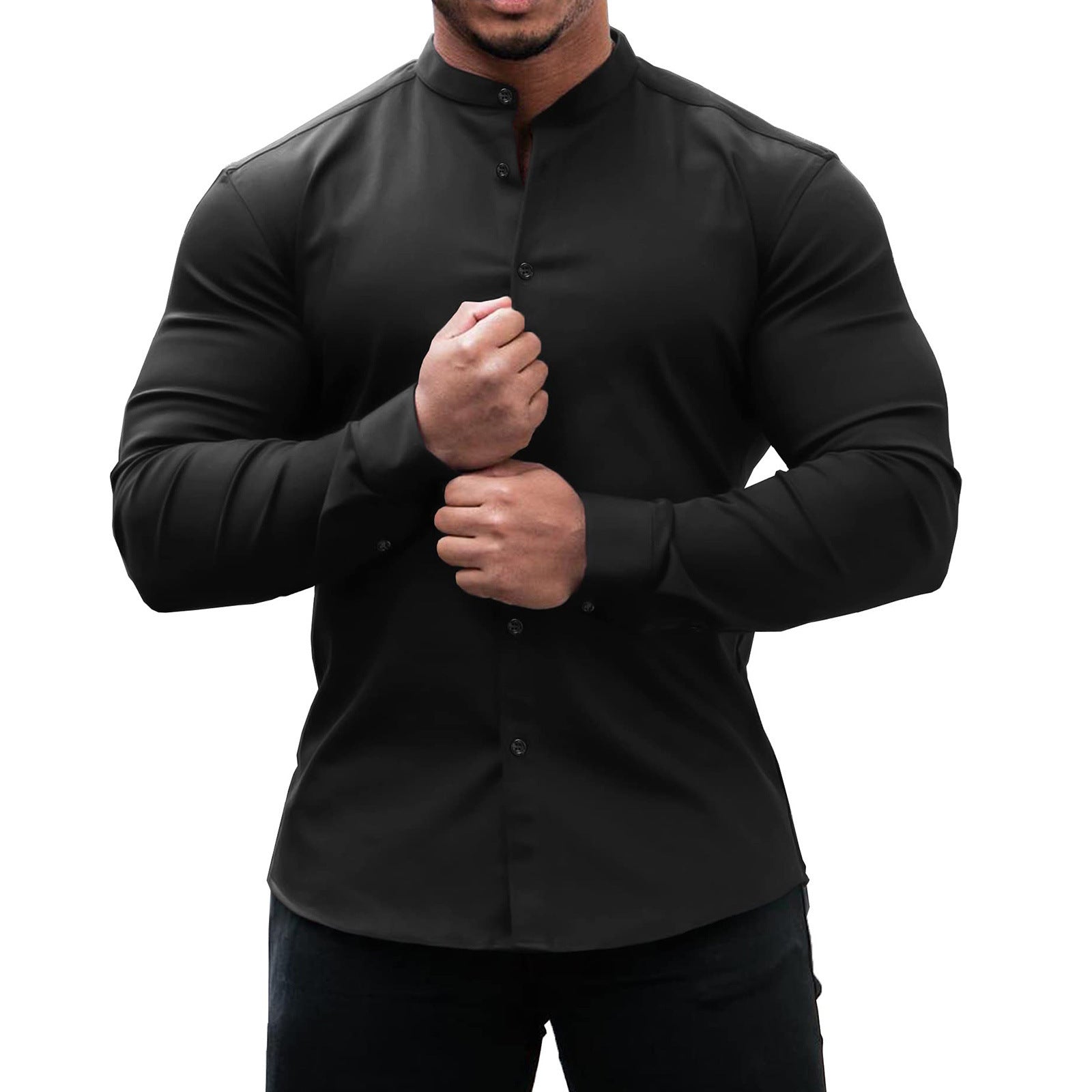 Galuxia Long Sleeve Shirt Men Casual Button Down Slim Tops Solid Color Casual Mens Clothing