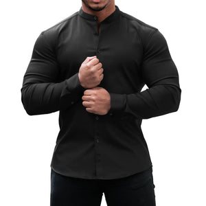 Galuxia Long Sleeve Shirt Men Casual Button Down Slim Tops Solid Color Casual Mens Clothing
