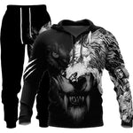 Galuxia 3D Wolf Print Tracksuit Men Sportswear Hooded Sweatsuit Two Piece Outdoors Running Fitness Mens Clothing Jogging Set