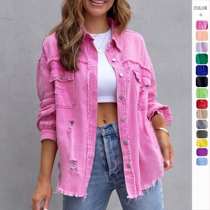 Galuxia Women’s Ripped Shirt Jacket – Casual Spring & Autumn Top