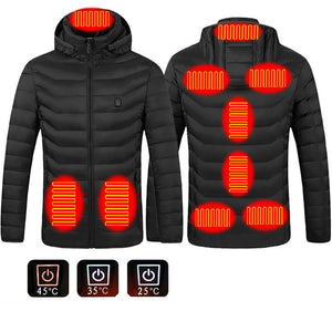 Galuxia Men Heated Puffer Jacket Electric Heating Coat Insulated Hood Windbreaker 9Heat Zones