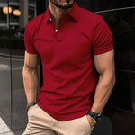 Galuxia Summer Short Sleeve Polo Shirt Men Solid Color Button Lapel Button Top