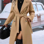 Galuxia Lapel Double-Breasted Trench Coat with Belt – Women’s Winter Long Jacket