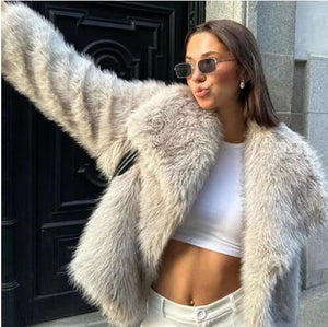 Galuxia Winter Plush Coat – Fashion Thicken Lapel Outerwear for Women