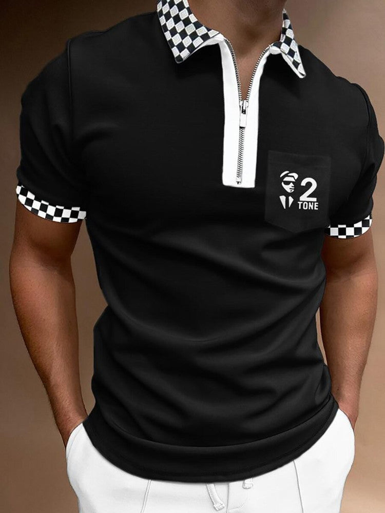 Galuxia Men's POLO Shirt Striped Printed Short Sleeve T-Shirt Lapel Shirt