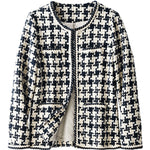 Galuxia Houndstooth Small Fragrance Jacket – Casual Women’s Round Neck Straight Jacket