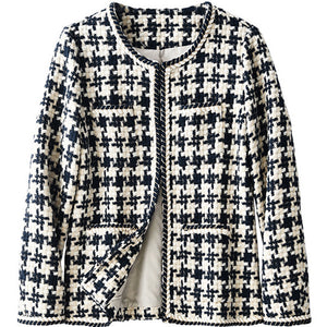 Galuxia Houndstooth Small Fragrance Jacket – Casual Women’s Round Neck Straight Jacket