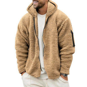Galuxia Plush Hooded Jacket Men's Autumn And Winter Fleece Double-sided Wear Warm Coat With Zipper Loose Casual Jacket Outdoor Clothing