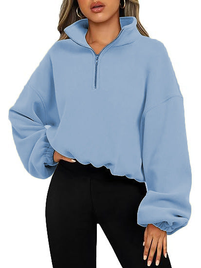 Galuxia Loose Sport Pullover Hoodie – Women’s Winter Zipper Stand Collar Sweatshirt