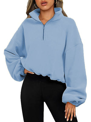 Galuxia Loose Sport Pullover Hoodie – Women’s Winter Zipper Stand Collar Sweatshirt