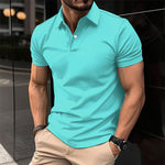Galuxia Summer Short Sleeve Polo Shirt Men Solid Color Button Lapel Button Top