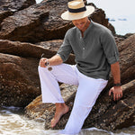 Galuxia Men's Casual Shirt  Long Sleeve Stand Collar Solid Color Shirt Mens Clothing