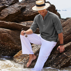 Galuxia Men's Casual Shirt  Long Sleeve Stand Collar Solid Color Shirt Mens Clothing