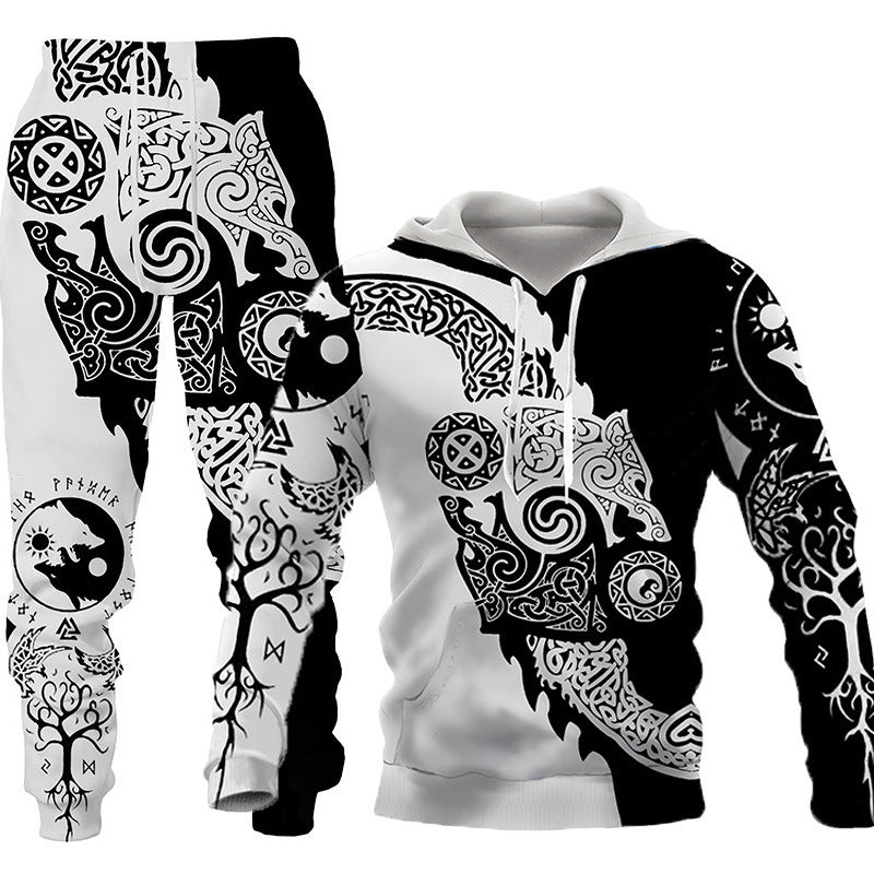 Galuxia 3D Wolf Print Tracksuit Men Sportswear Hooded Sweatsuit Two Piece Outdoors Running Fitness Mens Clothing Jogging Set