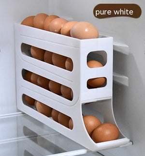 Galuxia Refrigerator 4-Layer Automatic Egg Roller Sliding Egg Tray Refrigerator Side Door Large Capacity Holder Egg Storage Box Kitchen Gadgets