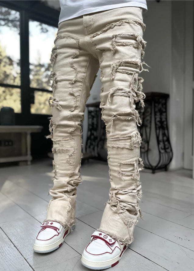 Galuxia Men Trousers Individual Patched Pants Long Tight Fit Stacked Jeans For Mens Clothing