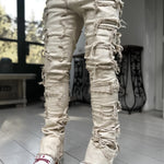 Galuxia Men Trousers Individual Patched Pants Long Tight Fit Stacked Jeans For Mens Clothing