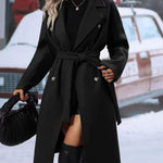 Galuxia Lapel Double-Breasted Trench Coat with Belt – Women’s Winter Long Jacket