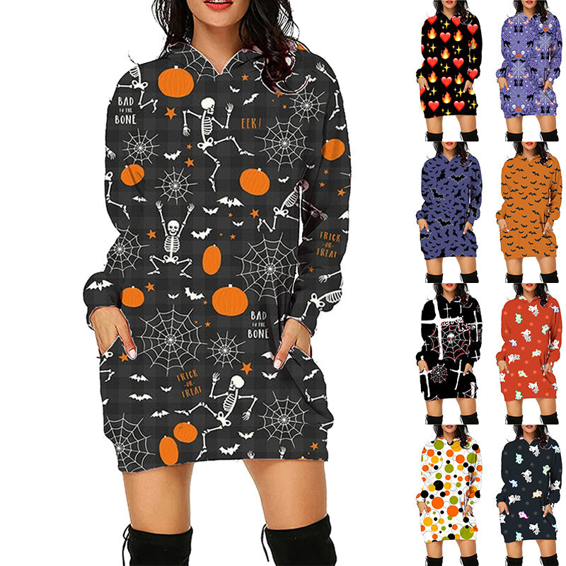 Galuxia Halloween Print Long Hoodie – Women’s Sweater with Pockets