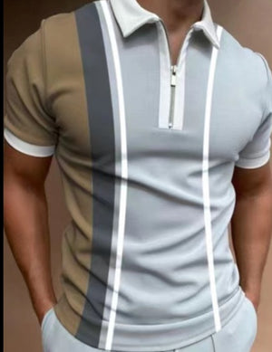 Galuxia Men's POLO Shirt Striped Printed Short Sleeve T-Shirt Lapel Shirt