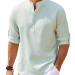 Galuxia Men's Casual Shirt  Long Sleeve Stand Collar Solid Color Shirt Mens Clothing