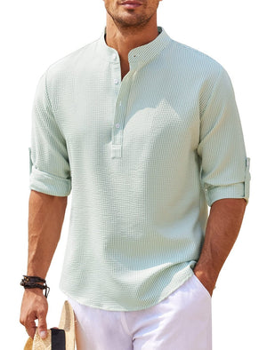 Galuxia Men's Casual Shirt  Long Sleeve Stand Collar Solid Color Shirt Mens Clothing