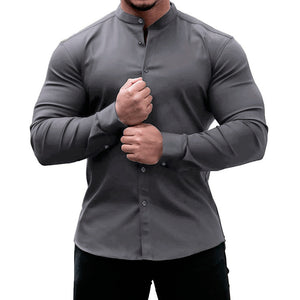Galuxia Long Sleeve Shirt Men Casual Button Down Slim Tops Solid Color Casual Mens Clothing