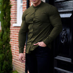 Galuxia Long Sleeve Shirt Men Casual Button Down Slim Tops Solid Color Casual Mens Clothing