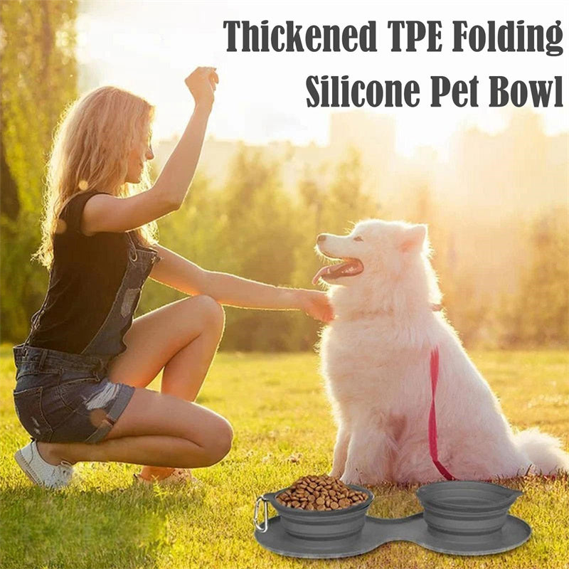 Galuxia Rubber Foldable Double Bowl Pet Feeding Bowl Pets Supplies Dog Cat Bowls