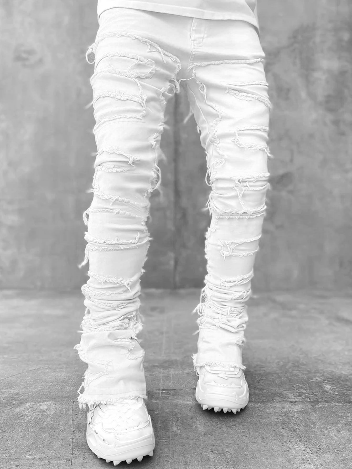 Galuxia Men Trousers Individual Patched Pants Long Tight Fit Stacked Jeans For Mens Clothing