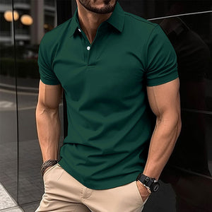 Galuxia Summer Short Sleeve Polo Shirt Men Solid Color Button Lapel Button Top