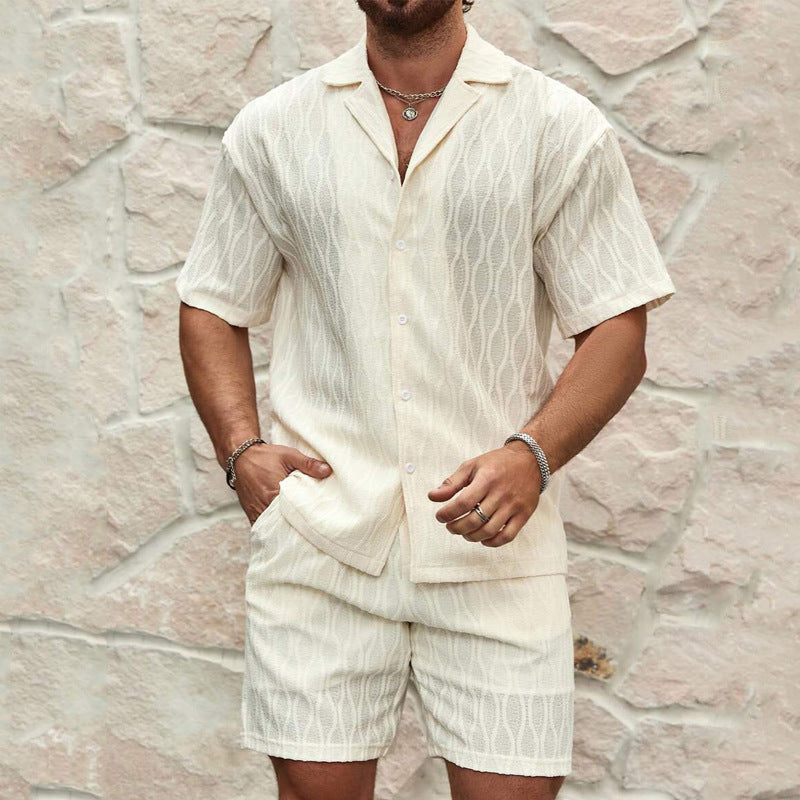 Galuxia Men Tracksuits Summer Fashion Solid Loose Casual Two Pieces Lapel Button Shirt Shorts Beach Holiday All-match Outfits Male