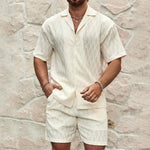 Galuxia Men Tracksuits Summer Fashion Solid Loose Casual Two Pieces Lapel Button Shirt Shorts Beach Holiday All-match Outfits Male