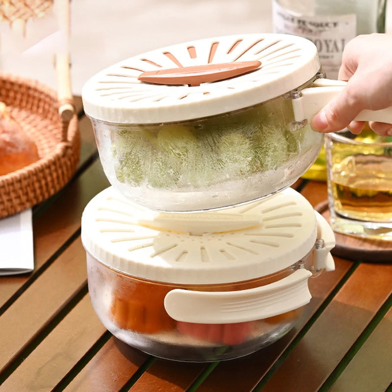 Galuxia Fruit Drain Basket With Lid Vegetable Washing Bowl Foldable Handle Cleaning Colander Plastic Refrigerator Crisper Kitchen Box Kitchen Gadgets