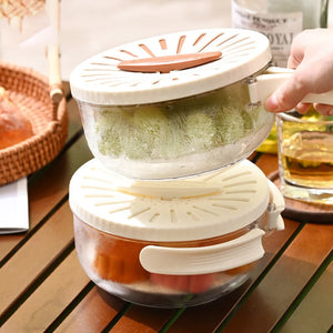 Galuxia Fruit Drain Basket With Lid Vegetable Washing Bowl Foldable Handle Cleaning Colander Plastic Refrigerator Crisper Kitchen Box Kitchen Gadgets