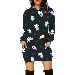 Galuxia Halloween Print Long Hoodie – Women’s Sweater with Pockets