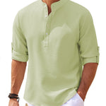 Galuxia Men's Casual Shirt  Long Sleeve Stand Collar Solid Color Shirt Mens Clothing