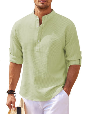 Galuxia Men's Casual Shirt  Long Sleeve Stand Collar Solid Color Shirt Mens Clothing
